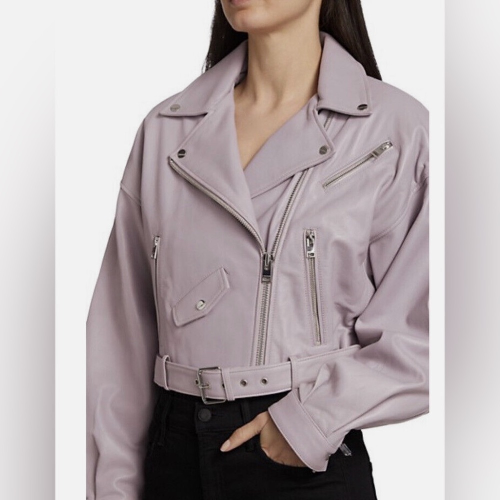 NWT LAMARQUE Violet Forest Butter Soft Leather Biker Jacket Well Made Size Large